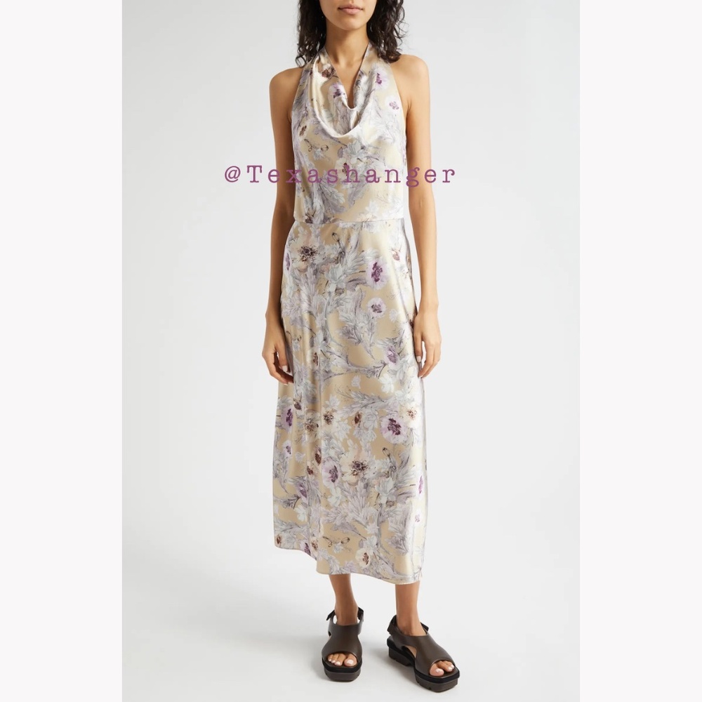 NWT Vince Wild Flower Cowl-Neck Halter Dress Size 2 Sand